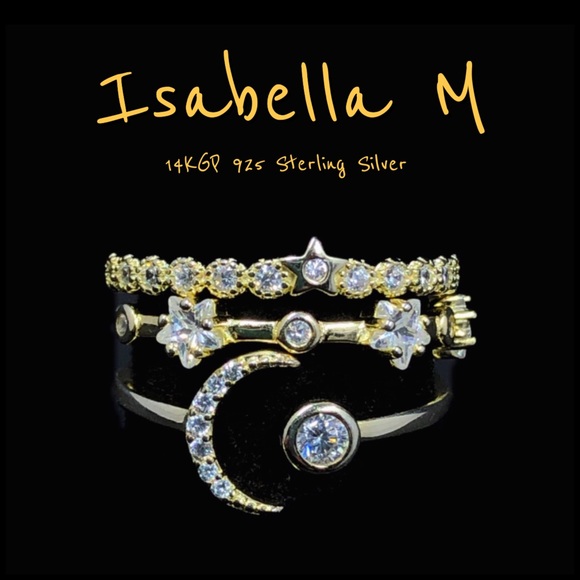 Isabella M 14KGP 925 Sterling Silver Stackable Rings with Sparkling CZ’s - Picture 12 of 12